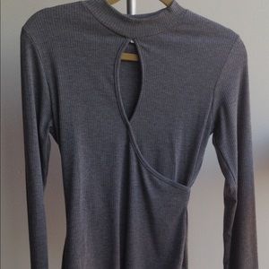 Gray Front Cutout Bodysuit